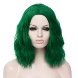 ATAYOU Kurzes Grün Bob Damen Grün Lockige Wellige Halloween Cosplaye Kurze Synthetische Party Perücke