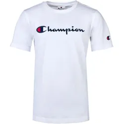 Champion Kinder Unisex T-Shirt - Oberteil, Rundhals, Baumwolle, Logo, einfarbig Weiß XS