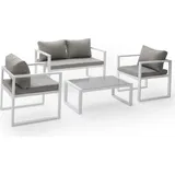 Happy Garden Gartenmöbel Ibiza aus grauem Stoff 4-sitzer - Weißaluminium