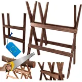 MODO24 Holzbock, Klappbock, Arbeitsbock, Sägebock, Tapezierbock, Klappbar, Massivholz Kiefer, Belastbar, Stabil, Werkstatt, 100x66x69cm, Braun, KD... - Braun