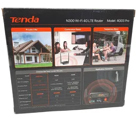 Tenda 4G03 Pro 4G LTE Router, WLAN Router für Nano-SIM-Karten (N300 CAT4, 150 Mbit/s im Download, 300 Mbit/s 2,4GHz) 2*4dBi Antennen, Plug & Play, Fast-Ethernet-Port, App, Router Modus, LED, Schwarz