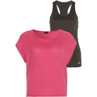H.I.S. Trainingsshirt "2-tlg. Shirt & Top", Damen, Gr. 34, grau (anthrazit, rosa), Obermaterial: 60% Baumwolle, 40% Polyester.
