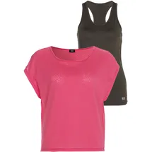 H.I.S. Trainingsshirt "2-tlg. Shirt & Top", Damen, Gr. 34, grau (anthrazit, rosa), Obermaterial: 60% Baumwolle, 40% Polyester.
