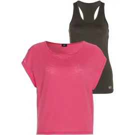 H.I.S. Trainingsshirt "2-tlg. Shirt & Top", Damen, Gr. 34, grau (anthrazit, rosa), Obermaterial: 60% Baumwolle, 40% Polyester.