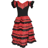 La Senorita ® Spanische Flamenco Kleid/Kostüm - für Mädchen/Kinder - Schwarz/Rot (Größe 92-98 - Länge 65 cm- 4-5 Jahr, Mehrfarbig) - 65 cm (1er Pack)