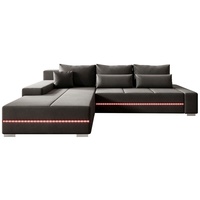 Juskys Sofa Davos Links - Bequemes Ecksofa mit Schlaffunktion, Bettkasten, Samt & LEDs - Dunkelgrau