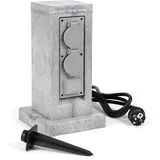 XPOtool Steckdosensäule 4fach in Granitoptik, IP44, Außensteckdose mit 1,5m Kabel und Erdspieß