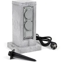 XPOtool Steckdosensäule 4fach in Granitoptik, IP44, Außensteckdose mit 1,5m Kabel und Erdspieß