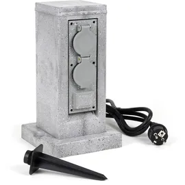 XPOtool Steckdosensäule 4fach in Granitoptik, IP44, Außensteckdose mit 1,5m Kabel und Erdspieß