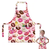 Laralily Kinderschürze Schürze Kinder Kinderschürze Mädchen Backschürze Kinder Kinderschürze Baumwolle Kinderschürze mit Donut-Muster und Taschen für Kinder Zum Kochen, Backen, Malen, Basteln, Partys - 20.5*16.5