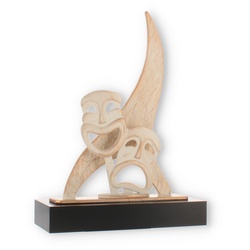 Pokal Zamakfigur Flame Masken gold-weiß auf schwarzem Holzsockel 26,7cm
