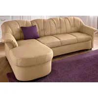 Ecksofa DOMO COLLECTION "Flores Schlafsofa, B/T/H: 233/142/86 cm, L-Form", beige (sand), B:231cm H:84cm T:142cm, Kunstleder SOFTLUX / Struktur ( 90% Polyester, 10% Polyacryl ), NaturLEDER (echtes Rindsleder) in Sitz und Rücken. Korpus in passendem Kunstleder SOFTLUX bezogen, Microfaser PRIMABELLE (100% Polyester) / Struktur ( 100% Polyester ), Sofas, wahlweise mit Bettfunktion, wahlweise mit Federkern, auch in Leder, Topseller