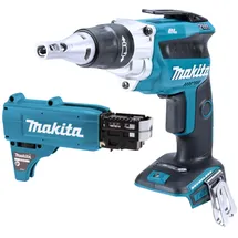 Makita Makita, Bohrmaschine + Akkuschrauber, DFS 250 Z Akku Trockenbauschrauber 18 V Brushless + Magazinschrauben Vorsatz - ohne Akku