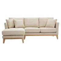 Miliboo - Skandinavisches Ecksofa links aus beigem Stoff mit abnehmbaren Bezügen und hellem Holz 3-4 Sitzer OSLO - Beige