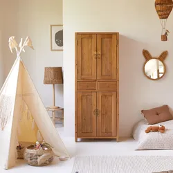 Kinderschrank Natur Yuki aus massivem Recycling-Kiefernholz