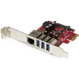 Startech StarTech.com 3 Port PCI Express USB 3.0 Karte mit Gigabit Ethernet Eingebaut, Kabelgebunden, PCI Express, Ethernet, 5000 Mbit/s, Metallisch, Rot