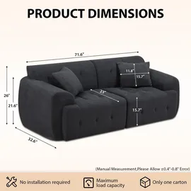 COMHOMA Sofa 2 Sitzer, 180 x 86 x 40 cm Bodensofa, Couch mit Rückenlehne, Kissen und Armlehne, Modernes Stoffsofa für Wohnzimmer, Wohnung, GRAU - Grau