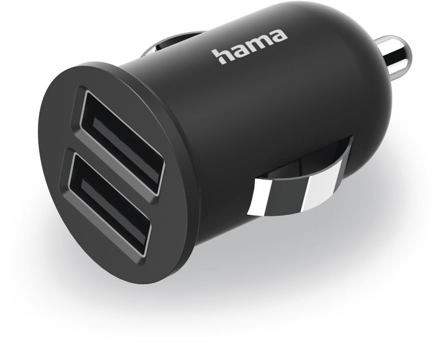 Hama Auto Ladegerät USB 12 W/2,4 A (2-fach Ladeadapter für Zigarettenanzünder USB-A 2 x 5 V, Mini USB-Ladegerät, Doppel-Ladeadapter für Kfz, 2-fach USB-Netzteil für Handys u.v.m.) schwarz