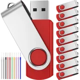 FEBNISCTE USB Stick 4 GB 10er Pack USB Flash Laufwerke - Einklappbar Rote USB 2.0 Memory Sticks 4GB 10 Stück Pen Drives - Speicherstick Mini Rotate Pendrive Metall Flash Drive mit Handgelenkseile