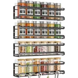 trayindaly Gewürzregal Wand, 4er Metall Gewürz Organizer, Selbstklebend Spice Rack, Gewürzregal Ohne Bohren, Gewürzständer Schwarz, Gewürzregal Hängend für Küchenablage Schranktür