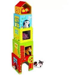 Tooky Toy: Stapelwürfel mit Bauernhof-Thema und Holztieren