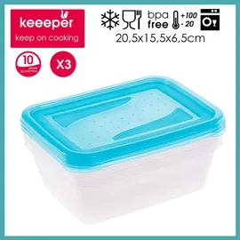 KEEEPER Frischhaltedose eckig blau 20,5 x 15,5 x 6,5 cm 3 x 1,25 l
