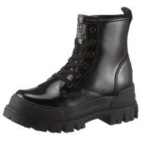 Buffalo Schnürboots »ASPHA RLD VEGAN«, Schnürstiefelette, Plateaustiefelette, Blockabsatz, in Lack-Optik, Gr. 40, schwarz, , 23574642-40