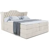 altdecor Boxspringbett mit Matratze und Topper, Polsterbett mit, Bettkasten, Bett mit Stauraum H3- und H4- Matratze, Doppelbett, Springboxbett - Vila King - Beige Samt