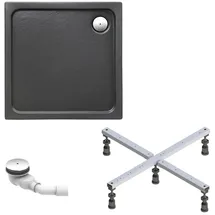 Schulte Duschwanne Adria 80x80 Cm - Komplett Set Mit Fußgestell Und Ablaufgarnitur - Hochwertiges Sanitäracryl In Anthrazit - Schulte