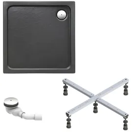 Schulte Duschwanne Adria 80x80 Cm - Komplett Set Mit Fußgestell Und Ablaufgarnitur - Hochwertiges Sanitäracryl In Anthrazit - Schulte