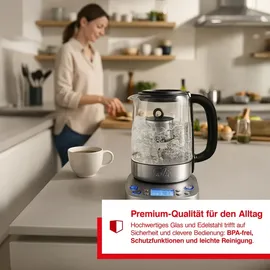 Solis Tee- & Wasserkocher, 1,7 L Volumen, Teesieb,Warmhaltefunktion,360° Basis - Schwarz/Silber/Transparent