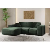 Kaiser Möbel Ecksofa, Eckcouch L form, Wohnzimmer Couch SIENA stoff Poso Grün Ottomane Links - Grün