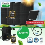 Balkonkraftwerk 1840 W Komplettset – 4x 460 W bifaziale Glas-Glas Black Frame Module mit HSEU-2000 W WLAN-Wechselrichter (Inkl. Balkonhalterung)