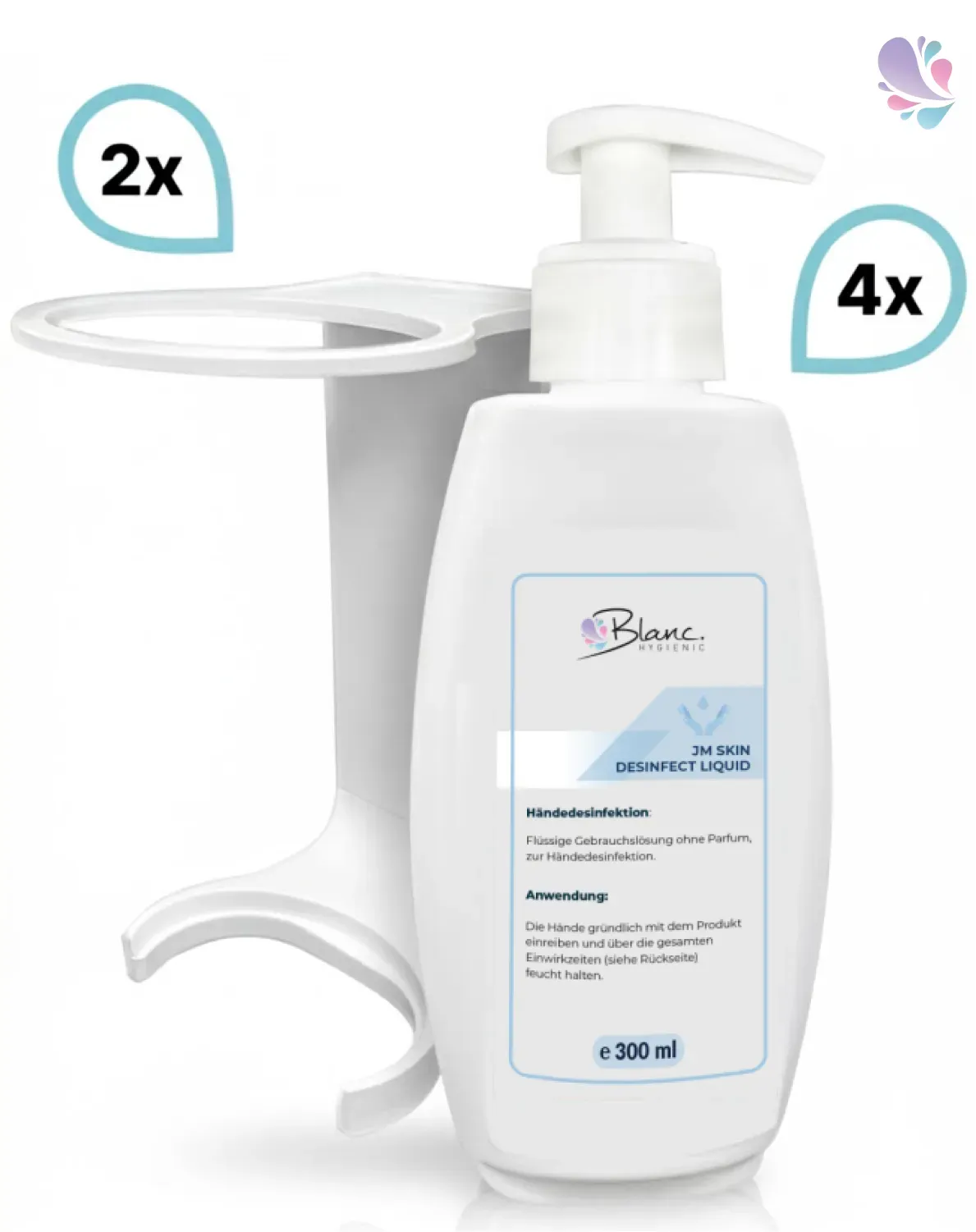 SET: Mini Fix-System - 2x Mini Fix Spender, weiß oder schwarz + Hand- & Hautdesinfektion, medizinisch, 4x300 ml