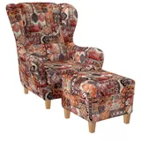 Supellex Sofia Ohrensessel mit Hocker | Samt-Velours Orient Terra