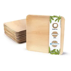 BIOZOYG 200 Stück Einwegteller 25x25cm Palmblatt-Teller, quadratisch, biologisch abbaubar, umweltfreundlich, kompostierbar, Wegwerfteller