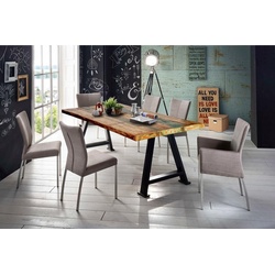 SIT Esstisch Tops&Tables, mit Platte aus recyceltem Altholz mit Farbresten, Shabby Chic, Vintage bunt|schwarz 180 cm x 75 cm x 100 cm