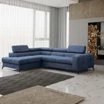 Fun Möbel Ecksofa Schlafsofa AMADEO Stoff Anafi Blau Ottomane Links - Blau
