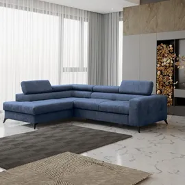 Fun Möbel Ecksofa Schlafsofa AMADEO Stoff Anafi Blau Ottomane Links - Blau