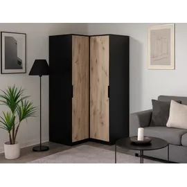 beautysofa Eckschrank Livo 108,5 x 200 x 106,5 cm Schwarz/Eiche