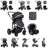 KIKKABOO Kinderwagen Darling 3 in 1 Sportsitz Tragetasche Autositz Wickeltasche grau gemustert