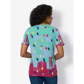 Classic Basics Kurzarmshirt CLASSIC BASICS "Kurzarm-Shirt", Damen, Gr. 52, grün (blaugrün, pink, bedruckt), 100% Baumwolle, gemustert, mehrfarbig, Rundhals, Shirts