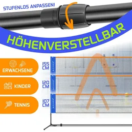 Kesser KESSER® Badmintonnetz, Tennisnetz 300cm 400cm 500 cm Federballnetz 3-Fach-Höhenverstellbar, Set bestehend aus Netz, 3x Feder- | Tennisball, stabilem Eisen-Gestell, Transporttasche, Indoor & Outdoor