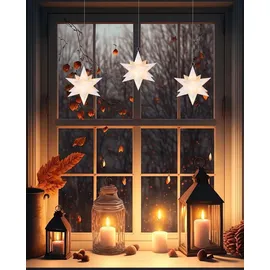 Star-Max F-H-S International schwebende LED Kunststoff-Sterne, 3er Set, weiß, je 10 warmweiße/10 RGB LED, 13 cm, wertige Fernbedienung, umschaltbar warmwe... - Weiß