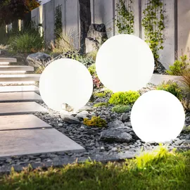 Expo Börse Solarlampe Solarleuchte Kugellampe Gartenleuchte Kugelleuchte Wegelampe, IP44 Akku Erdspieß, weiß silber, 4x LED warmweiß