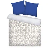 Tom Tailor Renforcé-Bettwäsche, 2*80x80 + 200x220 cm, 100% Baumwolle/Renforcé, mit Wendemotiv und farbigem Reißverschluss, FRESH FLOWERS Blau, Beige (Cobalt & Sunny Sand)
