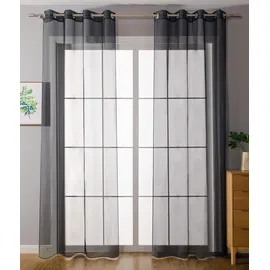 Gardinenbox 2er-Pack Ösen Gardinen Transparent Vorhang Set Wohnzimmer Voile Ösenvorhang Bleibandabschluß HxB 175x140 cm Schwarz, 203322