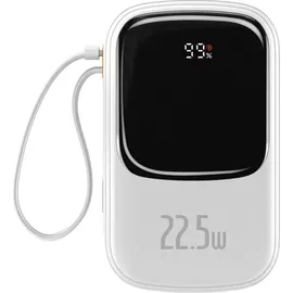 Baseus Qpow Digital Display Powerbank mit Schnellladung 20000 mAh 22,5 W QC/PD/SCP/FCP mit integriertem USB-C-Kabel weiß