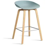 HAY - About A Stool AAS 32 H 65 cm, Eiche lackiert / Edelstahl / dusty blue 2.0 (Filzgleiter)