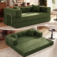 Vipbear Schlafsofa Bodensofa Bed 200×100×70 cm,5-in-1 Faltbares Cordstoff Boneless Couch 3-Sitzer mit Schlaffunktion,Klappsofa Gästebett mit Armlehnen & Rückenkissen,Metallrahmen,ohne Montage,Grün